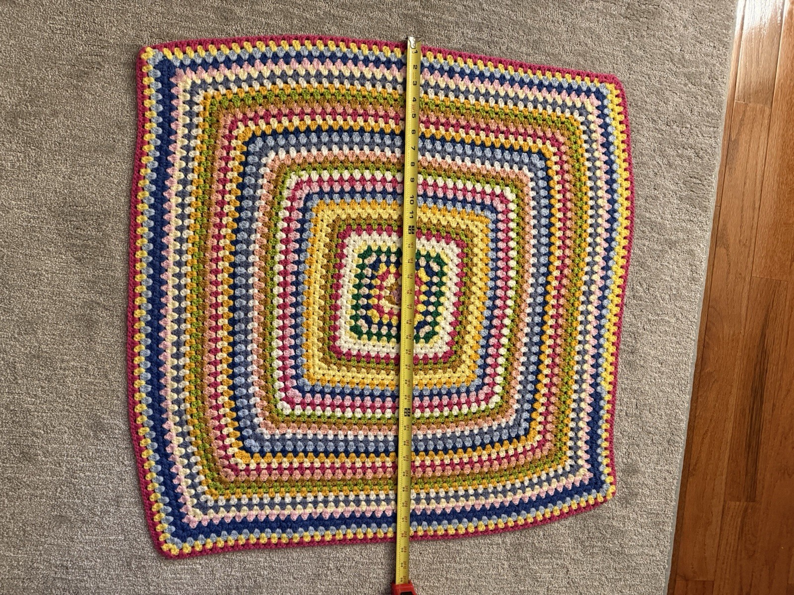 Vintage Crochet Square Blanket/Throw Approx 33 X33 Inches Multi Color Hand Made gallery