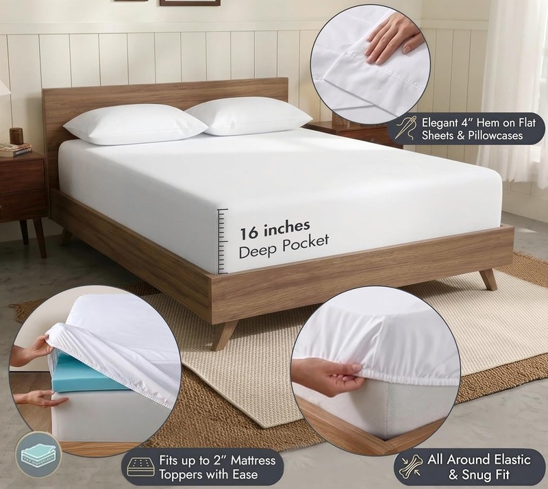 100% Cotton Percale Sheets, Full Size, Bright White | Crisp Cooling, Deep Poc... gallery