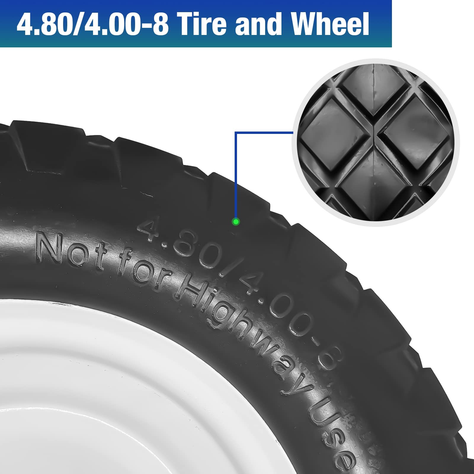 BAIVE BW 16" Flat Free Solid PU Tire and Wheel, 4.80/4.00-8 PU Airless Tires ... gallery