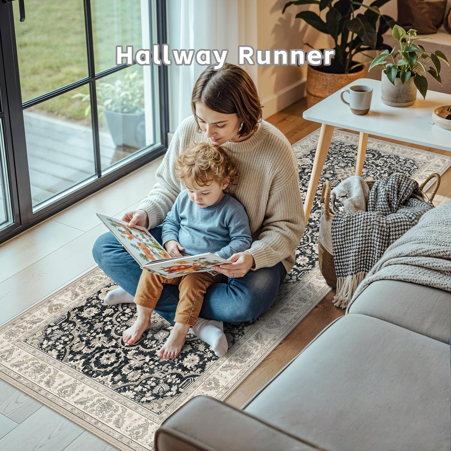 Washable Runner Rug for Hallways Kitchen Rugs 2x6 Black Beige - Non-Slip Stain gallery