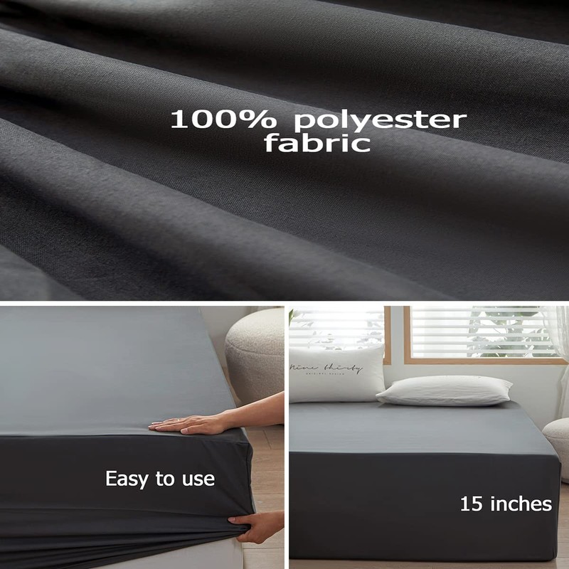 Dark Gray Twin Size Fitted Sheet Only, Deep Pocket, Fits 15, Soft Microfiber gallery