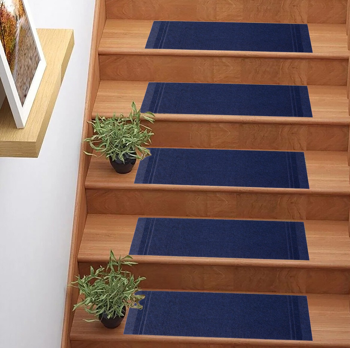 Custom Size Low Profile Striped Solid Dark Blue Stair Treads By Inches gallery