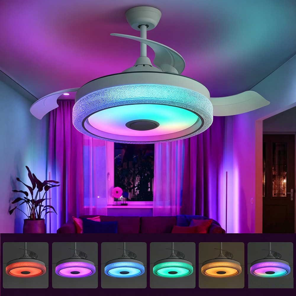 42'' RGB LED Ceiling Fan Light Dimmable Adjustable Wind Speeds w/ Music Speaker gallery