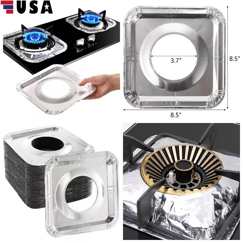 40Pcs Disposable Aluminum Foil Square Gas Burner Drip Pan Range Stove Bib Liners gallery