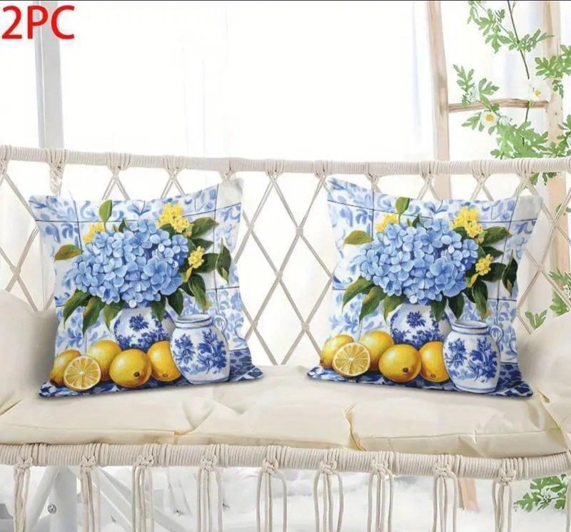 Blue Hydrangeas W/Yellow Lemons Throw Pillow Covers. (Set of 2.) 20 X20 $26.00 gallery