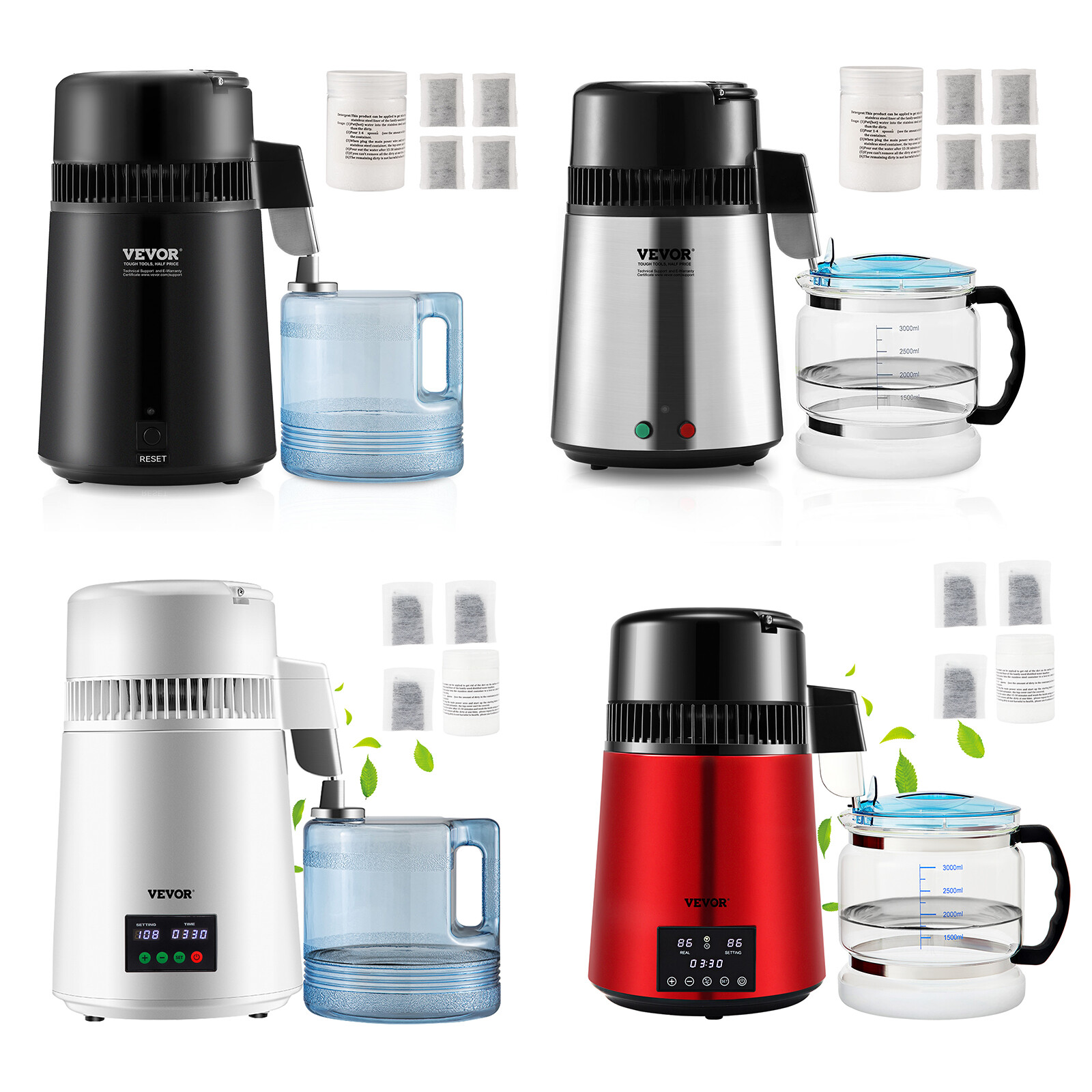 VEVOR 4L Water Distiller Purifier Machine Stainless Steel Timing & Temp Display gallery
