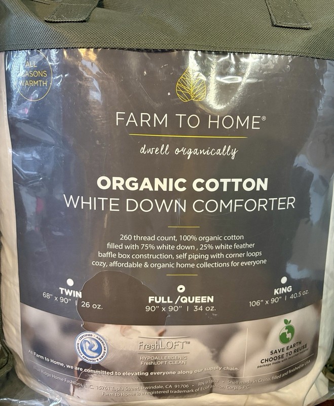 ORGANIC COTTON WHITE DOWN COMFORTER FULL/QUEEN 75% WHITE DOWN 25% WHITE FEATHER gallery