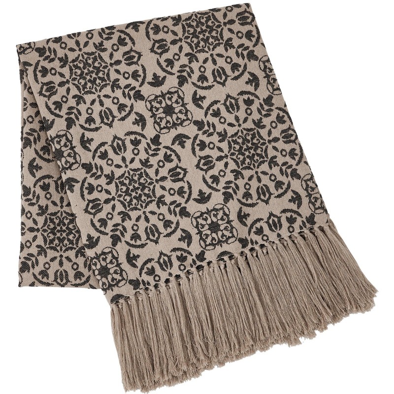 New Primitive Colonial OAT BLACK MEDALLION COVERLET THROW Blanket gallery
