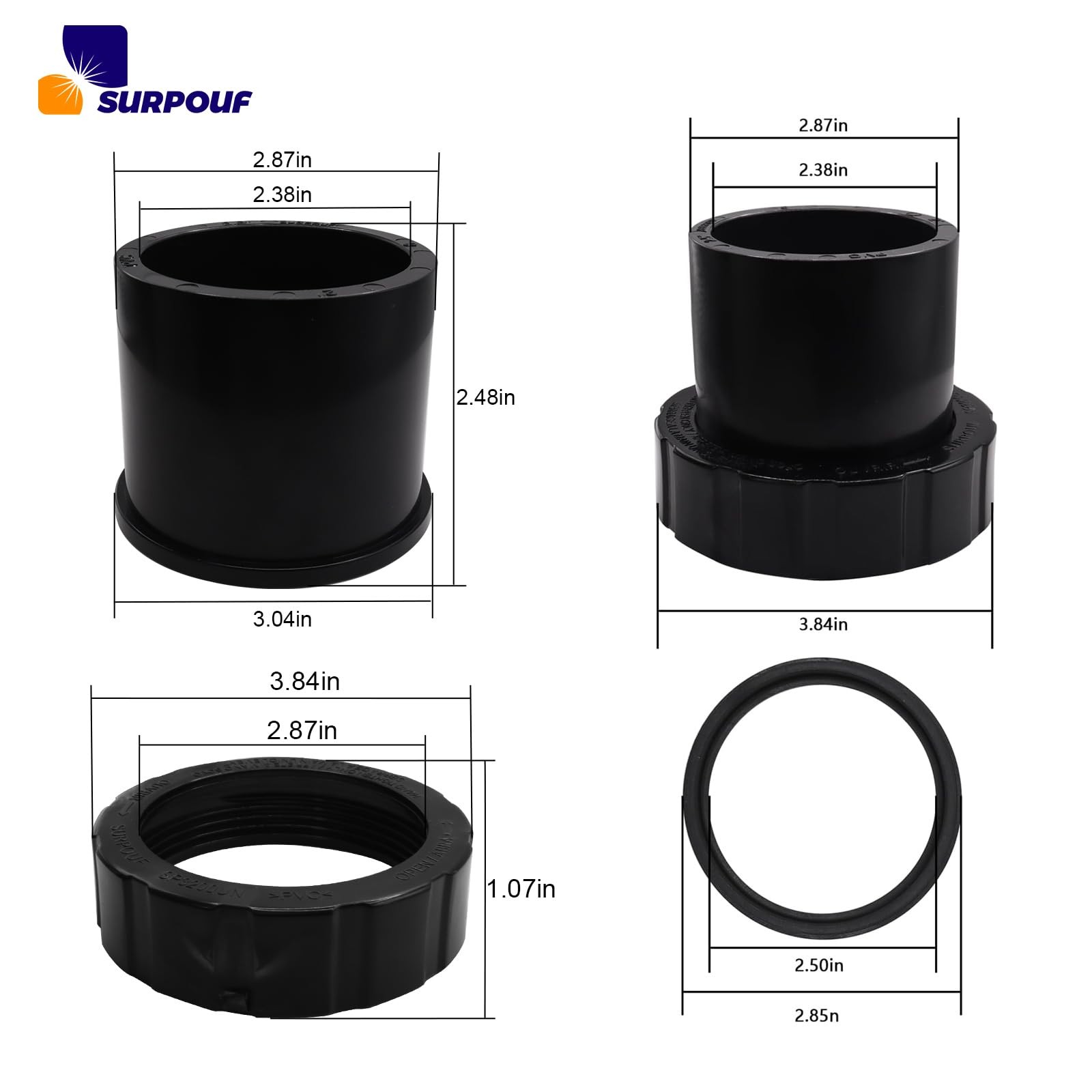 SURPOUF 2 Pack SPX3200UNKIT Compatible with Hayward Union Connector Black gallery