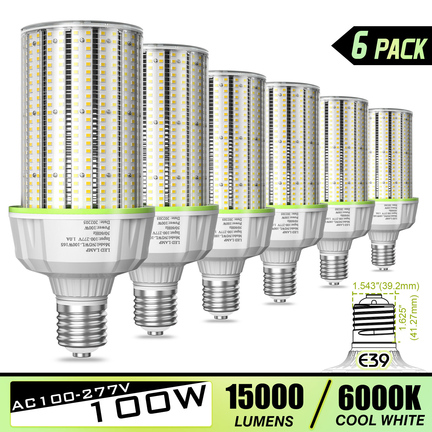 6 Pack 400W Equivalent 15000LM LED Corn Light Bulb 100W E39 Base High Bay Lights gallery