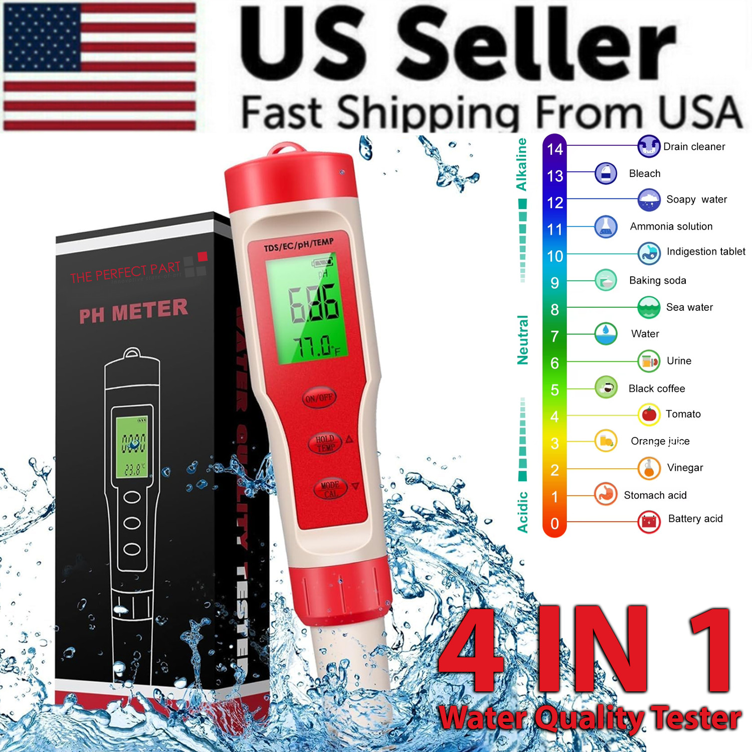 4 in 1 Digital PH EC Meter LCD Tester Pocket Hydroponics Aquarium Water Test Pen gallery
