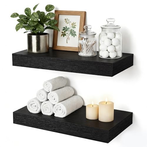 Floating Shelves Bathroom for Wall, Bathroom Shelves Over 12"(set of 2) Black gallery
