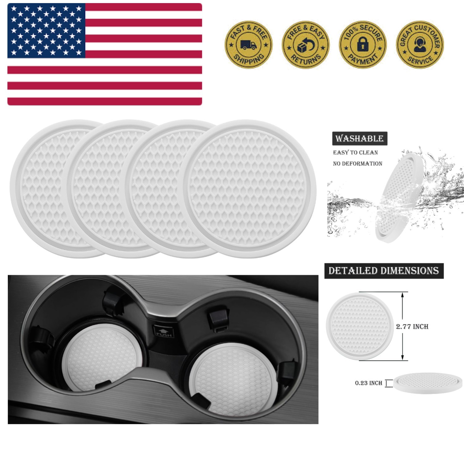 Car Cup Coaster, 4PCS Universal Non-Slip Cup Holders Embedded in Ornaments Co... gallery