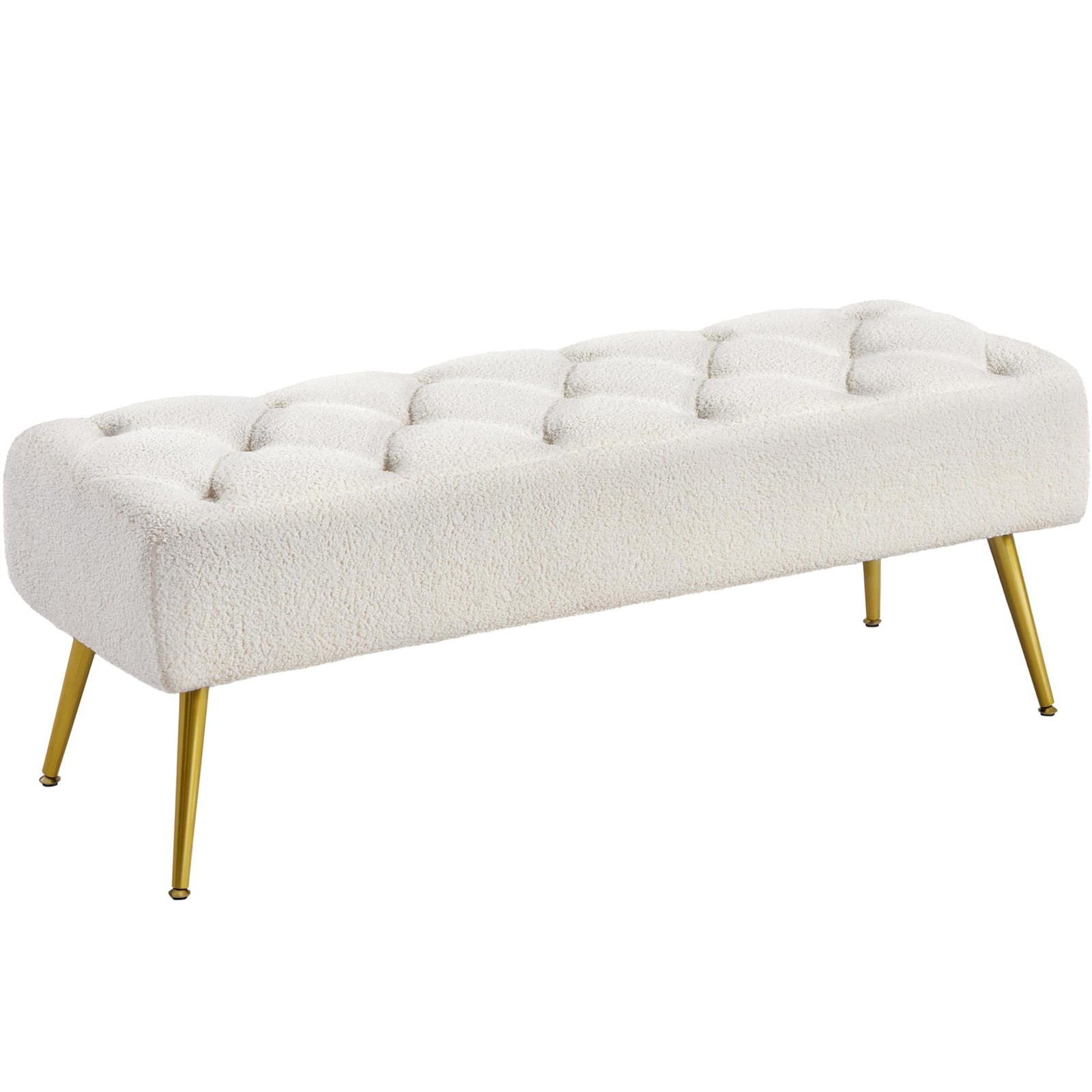 Modern Ottoman Bench Boucle Bench Upholstered Footrest for Living Room, Ivory gallery