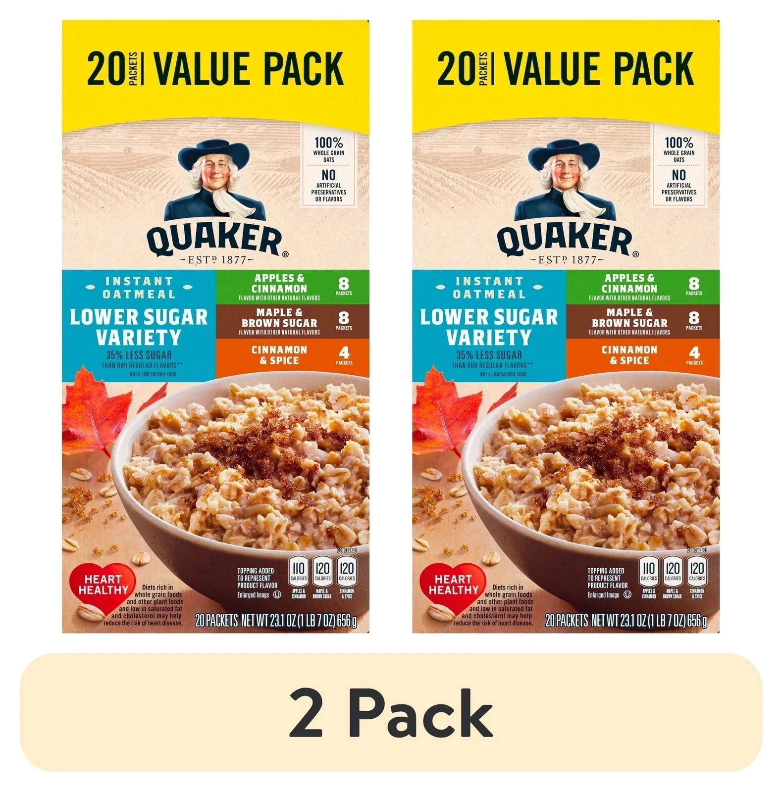 (2 pack) Instant Oatmeal, Lower Sugar Variety Pack, 1.16 oz, 20 Packets gallery