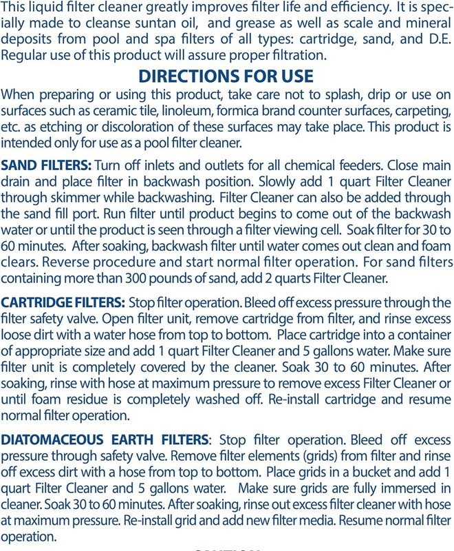 Liquid Pool Filter Cleaner - 1 Quart, Cleans Sand, Cartridge, D.E. Filters gallery