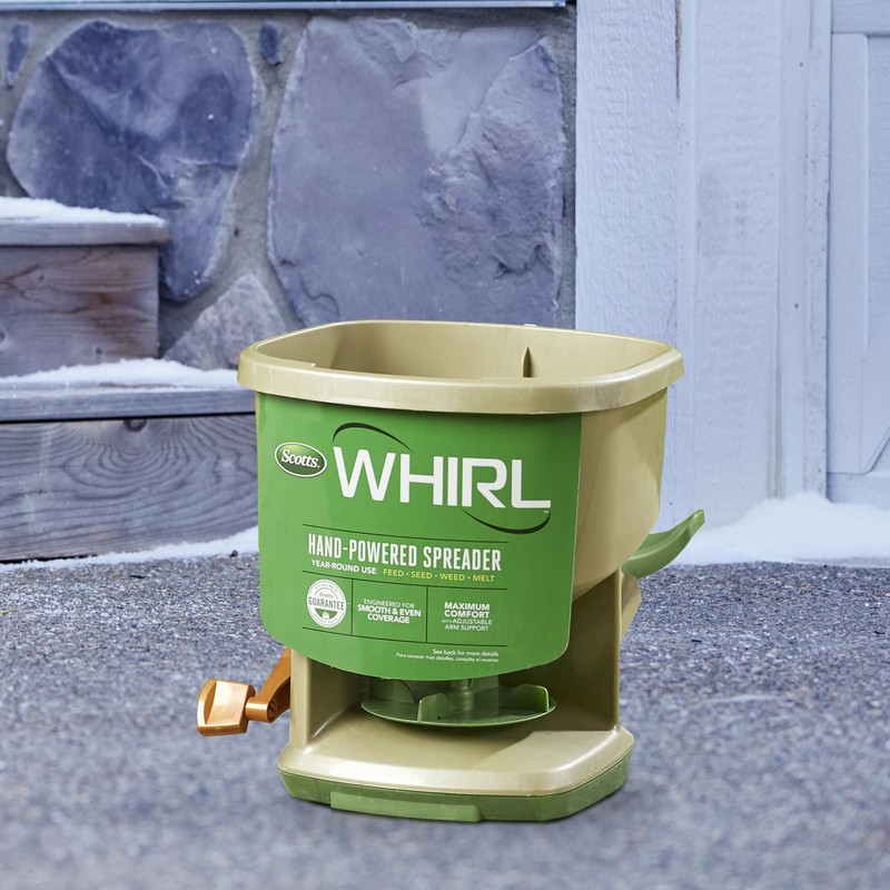 Scotts Whirl Hand-Powered Spreader for Grass Seed, Fertilizer, Salt and Ice Melt gallery