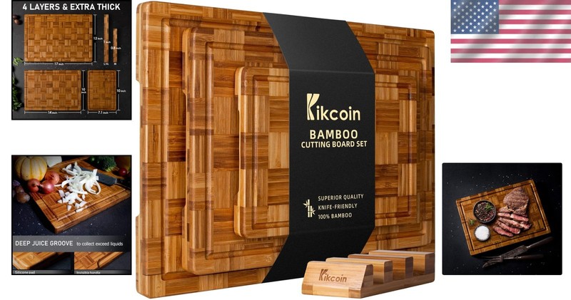 Three-Piece Extra Large Bamboo Cutting Board Set - Durable with Juice Grooves gallery