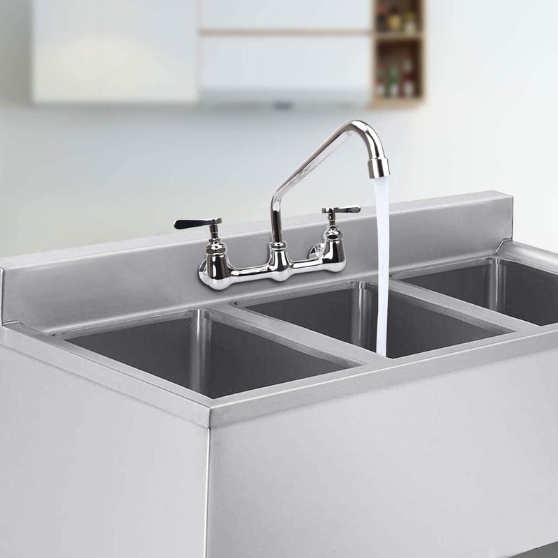 Wall Mount Commercial Kitchen Faucet Sink 8 In Center Tap 12 In Swivel Spout gallery