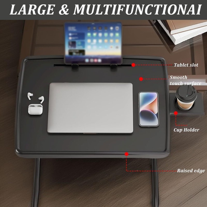 Portable & Foldable Comfortable Adjustable TV Tray Table Stand + Cup Holder gallery