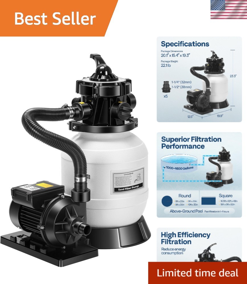 2087 GPH Sand Filter Pump for Above Ground Pools - Efficient 7-Way Valve Design gallery