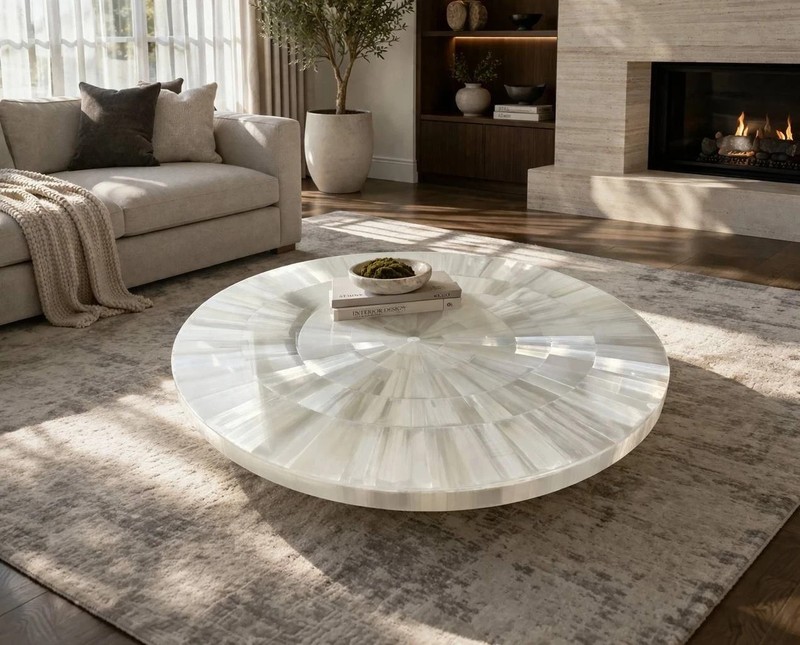 Selenite Round Coffee Table sunburst stone living room hallway interior deco gallery