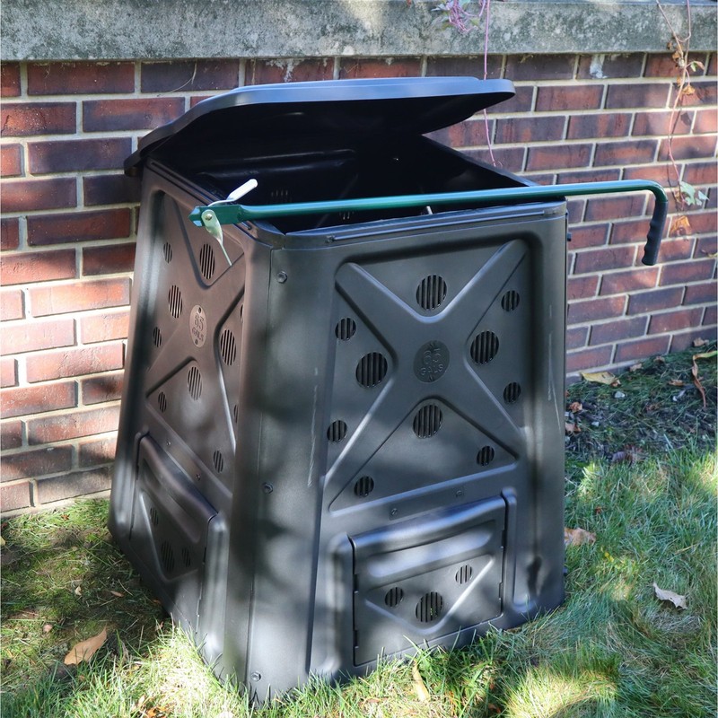 Redmon 65 Gallon Capacity Compost Bin with Lift Off Lid and 4 Door Access, Black gallery