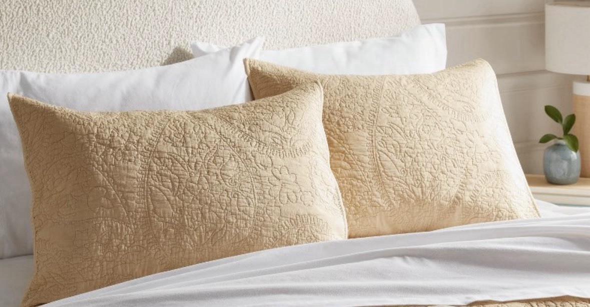Standard Garment Washed Paisley Stitch Quilt Sham 20x26 Wheat Threshold gallery