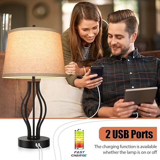 BesLowe Set of 2 Touch Control 3-Way Dimmable Lamps 22in Modern T0353 - Black gallery