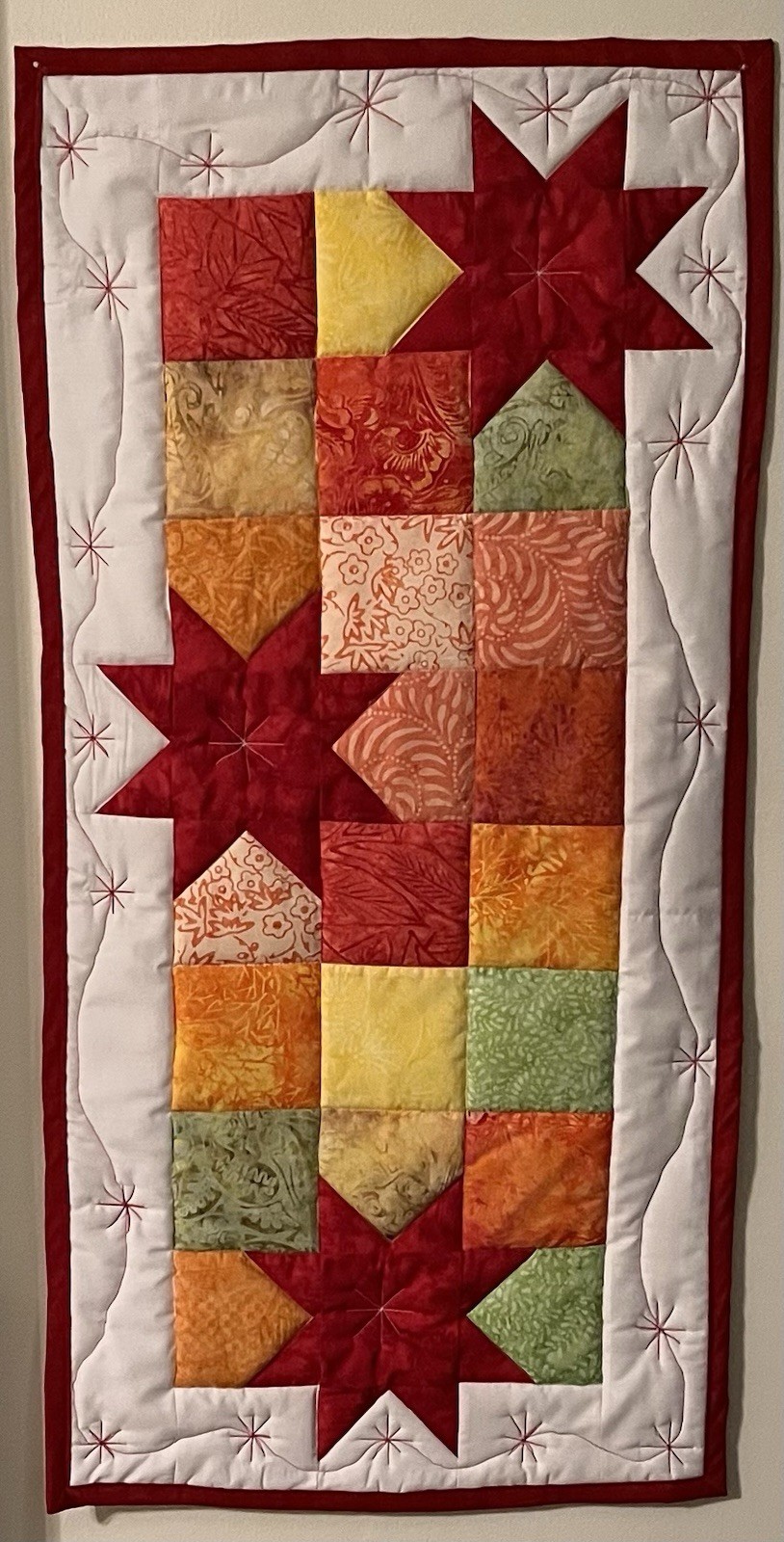 Quilted Patchwork Star Table Runner Rectangular Fabric Multicolor White Red gallery