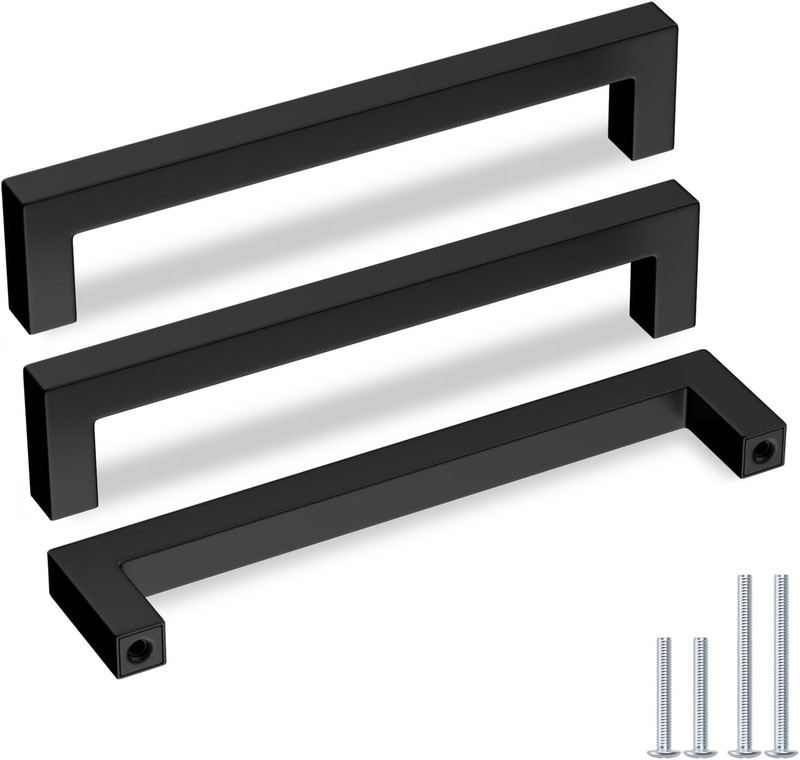 5 Pack Black Square Bar Cabinet Pull Drawer Handle Stainless Steel Modern Hardwa gallery