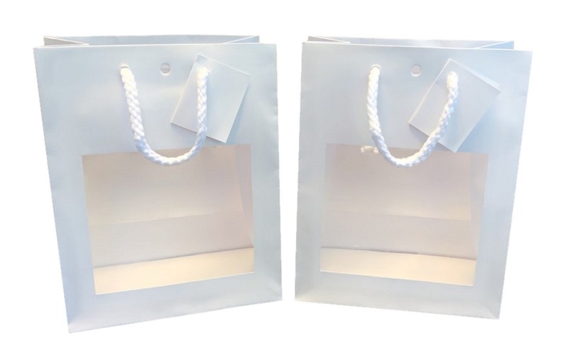 White Gift Bags With CLEAR WINDOW Product Display Candle Jar Favour Bag 2 SIZES gallery