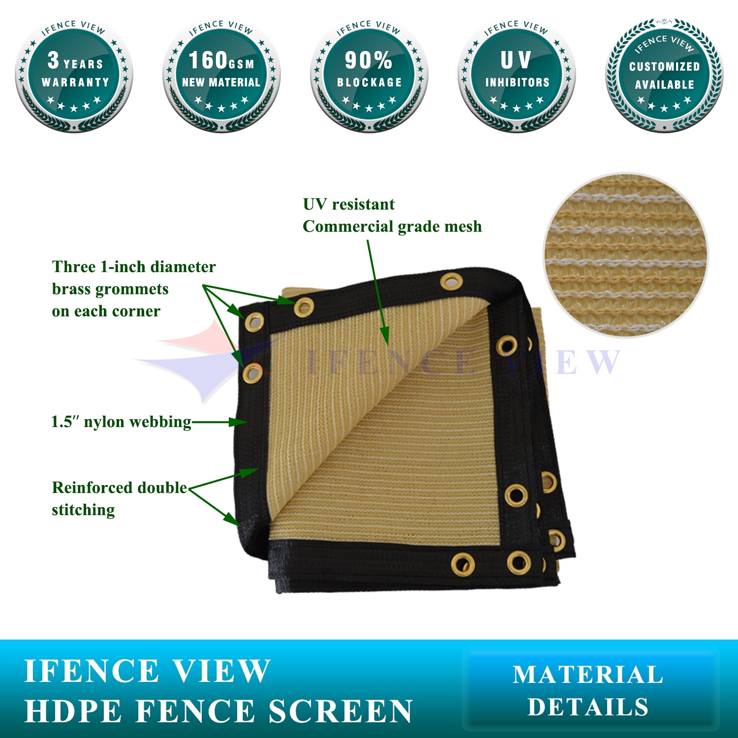 Ifenceview 16 FT Width Beige Fence Privacy Screen Awning Canopy Patio Top Cover gallery
