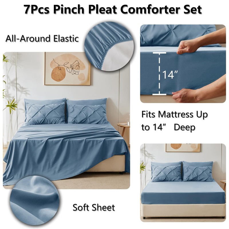 CozyLux King Size Comforter Set Grayish Blue, 7 Pieces King, Blue gallery