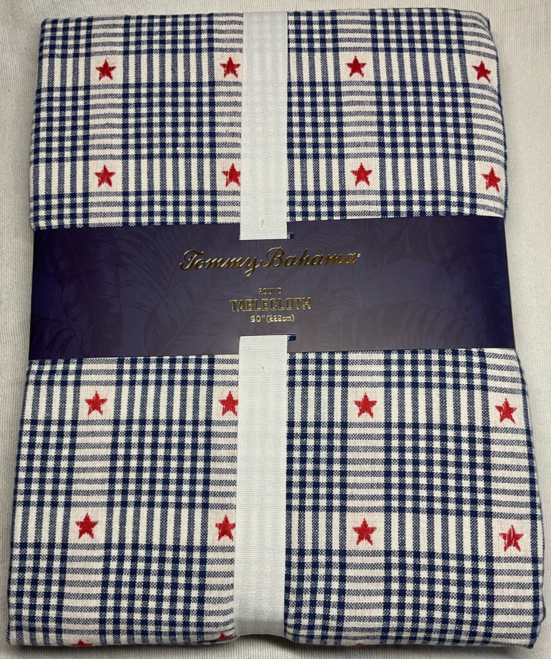 Tommy Bahama TABLECLOTH 90 IN PATRIOTIC Red White & NAVY Blue STARS NWT gallery