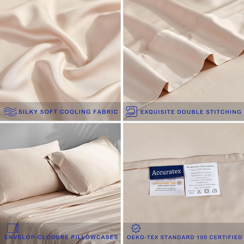 Cooling Sheets Split King Size Sandy - Rayon Derrived from Bamboo, Luxury Hotel gallery