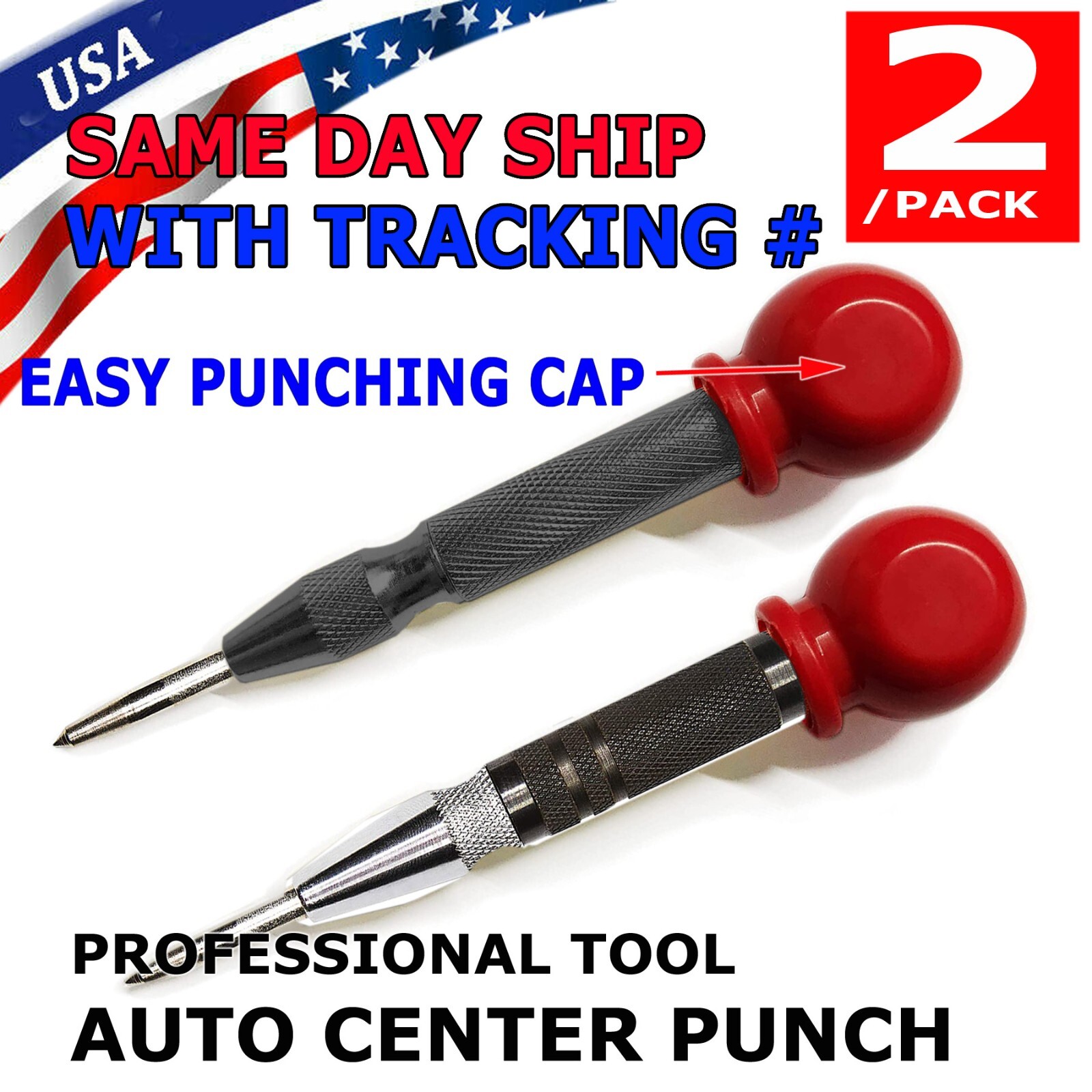 2PCs Automatic Center Punch Strikes Surface Hammer Spring Loaded Window Breaker gallery