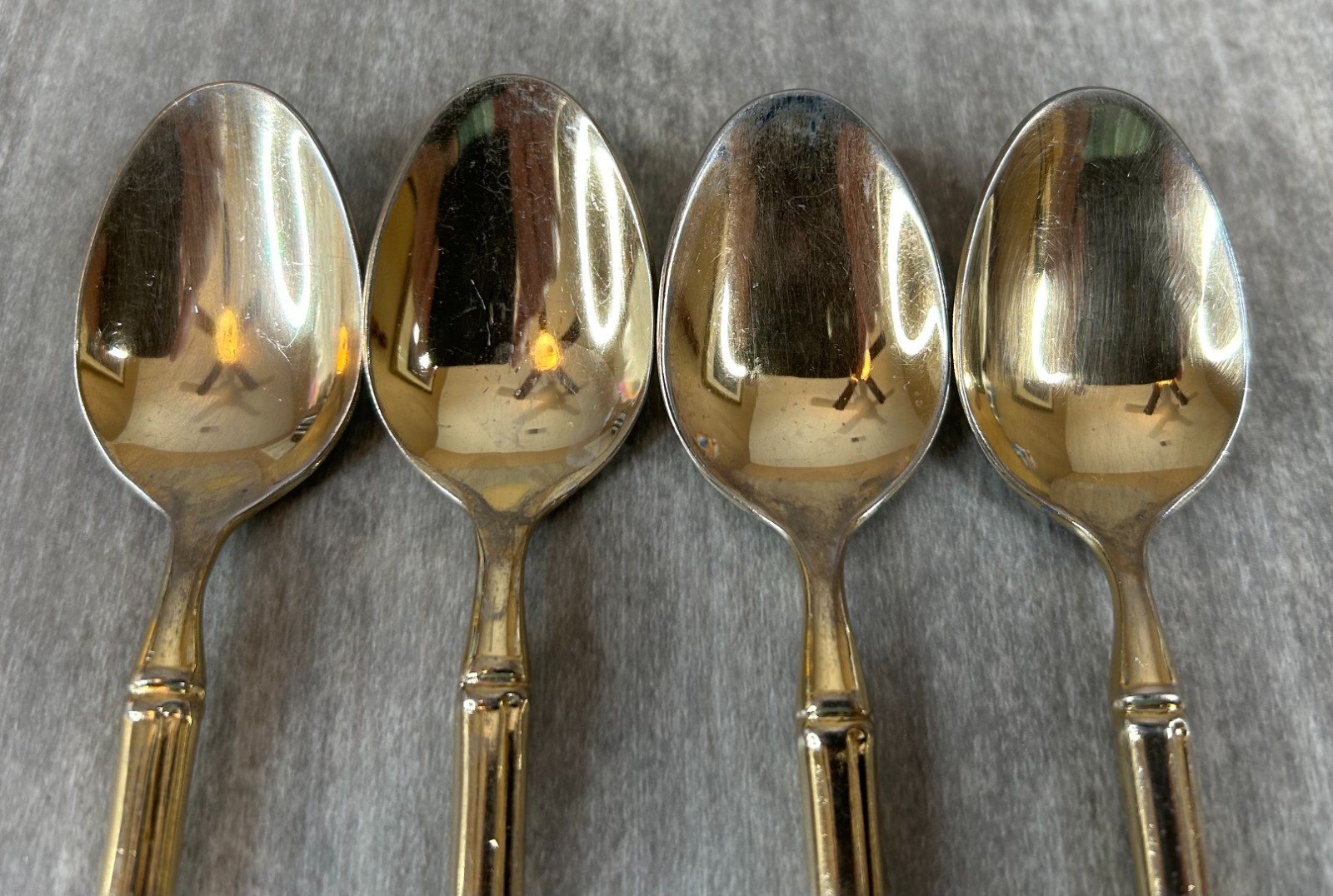 STANLEY ROBERTS BAMBOO TIBURON GOLD PLATED SILVERWARE FLATWARE 4 Teaspoons gallery