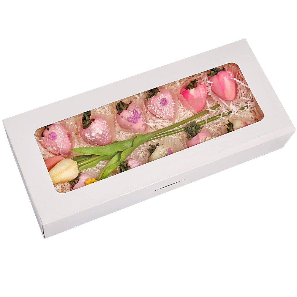 24-Pack 14" x 6" x 2.5" Cookie Boxes, Bakery Boxes with Window, Strawberry Bo...
