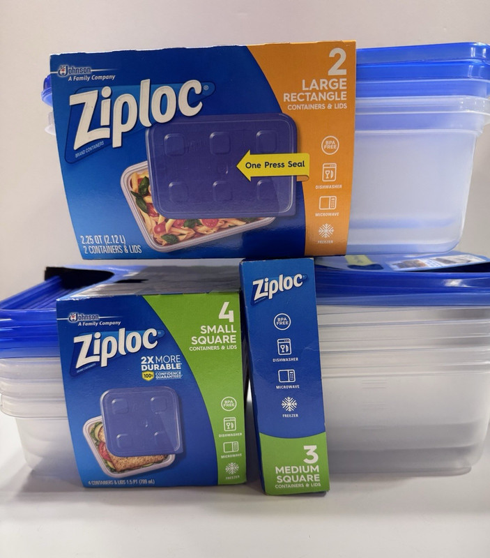 9 SETS Ziploc One Press Seal Large Rectangle/ Med Square/ Sm Square Containers gallery