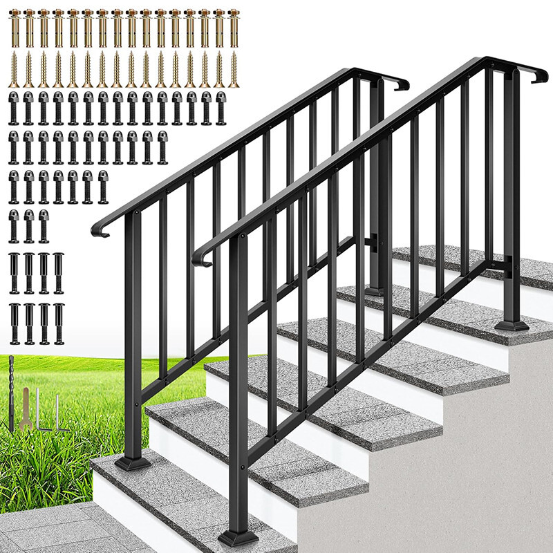 2-Pack 5 Step Hand Rails for Outdoor Steps Wrought Iron Railing for Porch Deck gallery