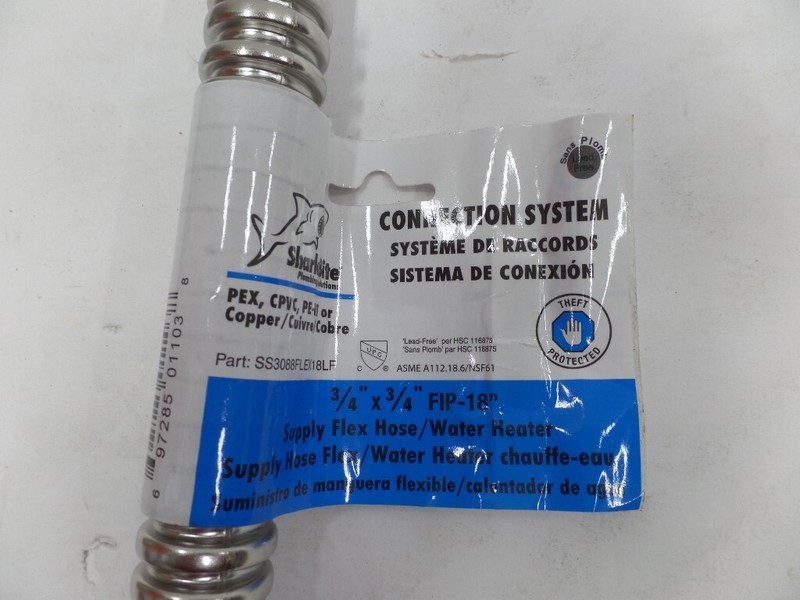 SHARKBITE URSS3088FX18 MAX PTC 3/4" X 3/4" FIP X 18" STAINLESS WATER HEATER HOSE gallery