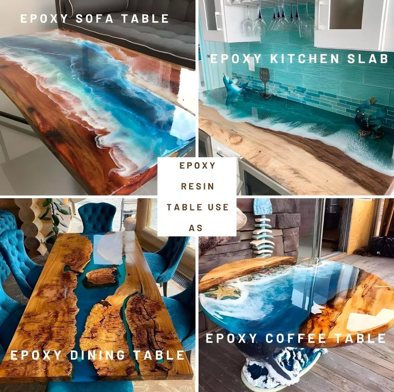Walnut Epoxy River Table Top Live Edge Luxury Dining Center gallery