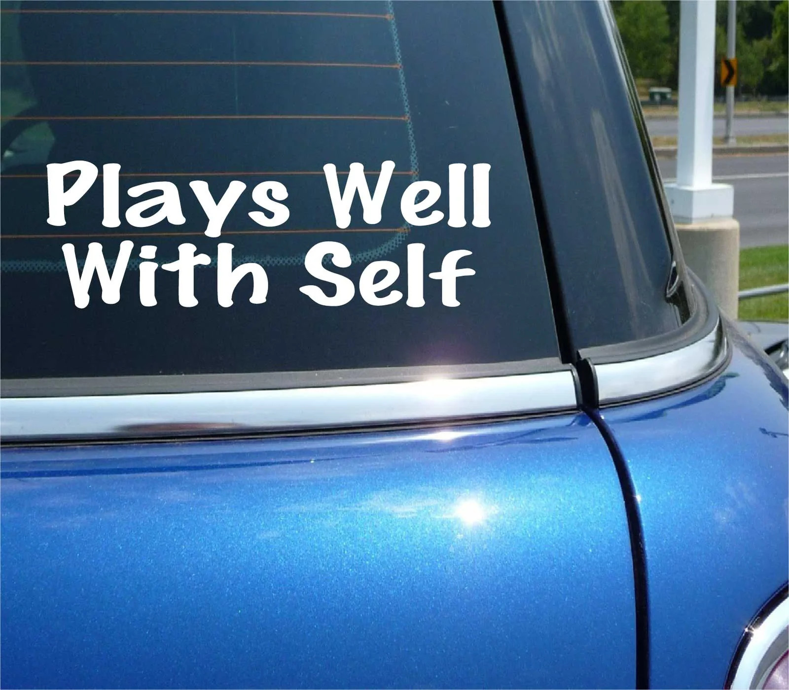 PLAYS WELL WITH SELF DECAL STICKER FUNNY FLIRT SEXY JOKE GAG PRANK CAR TRUCK gallery