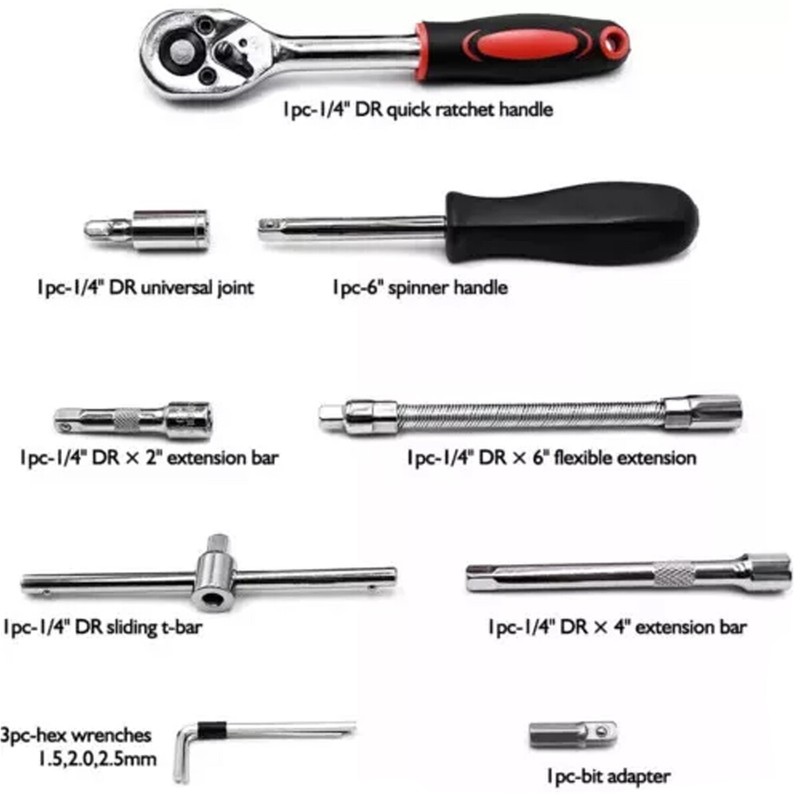 Mechanics Tool Set and Ratchet Socket Set 1/4in 3/8in Drive 53Pcs SAE and Metric gallery