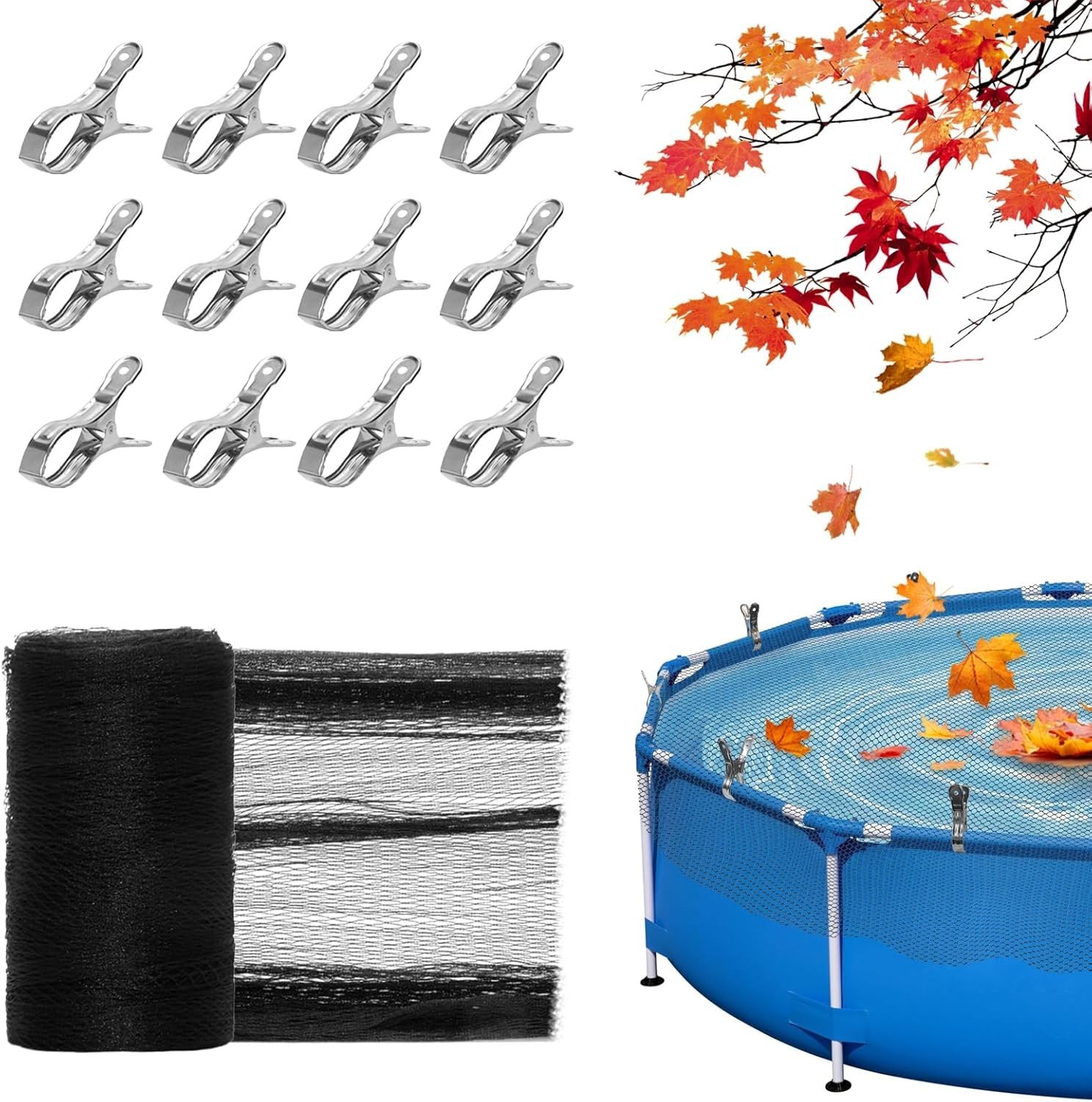 21 Feet round Pool Leaf Net Cover - Pool Net Cover with 12 Pcs Swimming Pool Cov gallery