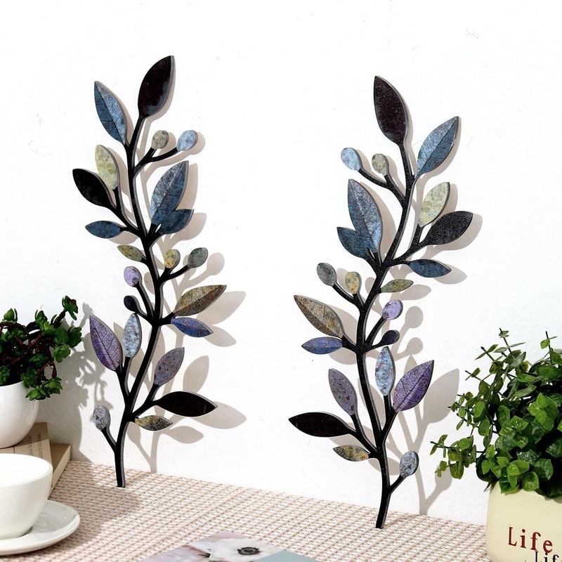 "2 Pcs Colorful Tree Leaf Wall Art Decor Vine Home Wall Decor Olive Branch Leaf gallery