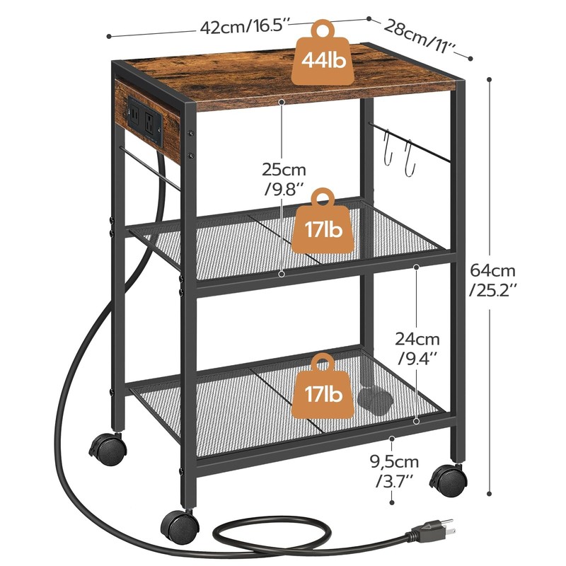 Industrial Printer Stand, 3-Tier Mobile Printer Table, Rolling Cart with Powe... gallery