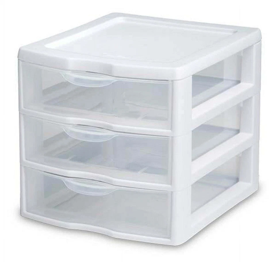 (2 pack) Small 3 Drawer Desktop Unit, Plastic, White！ gallery