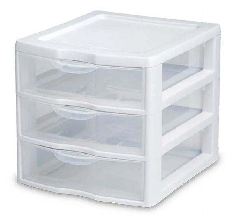 (2 pack) Small 3 Drawer Desktop Unit, Plastic, White！ gallery